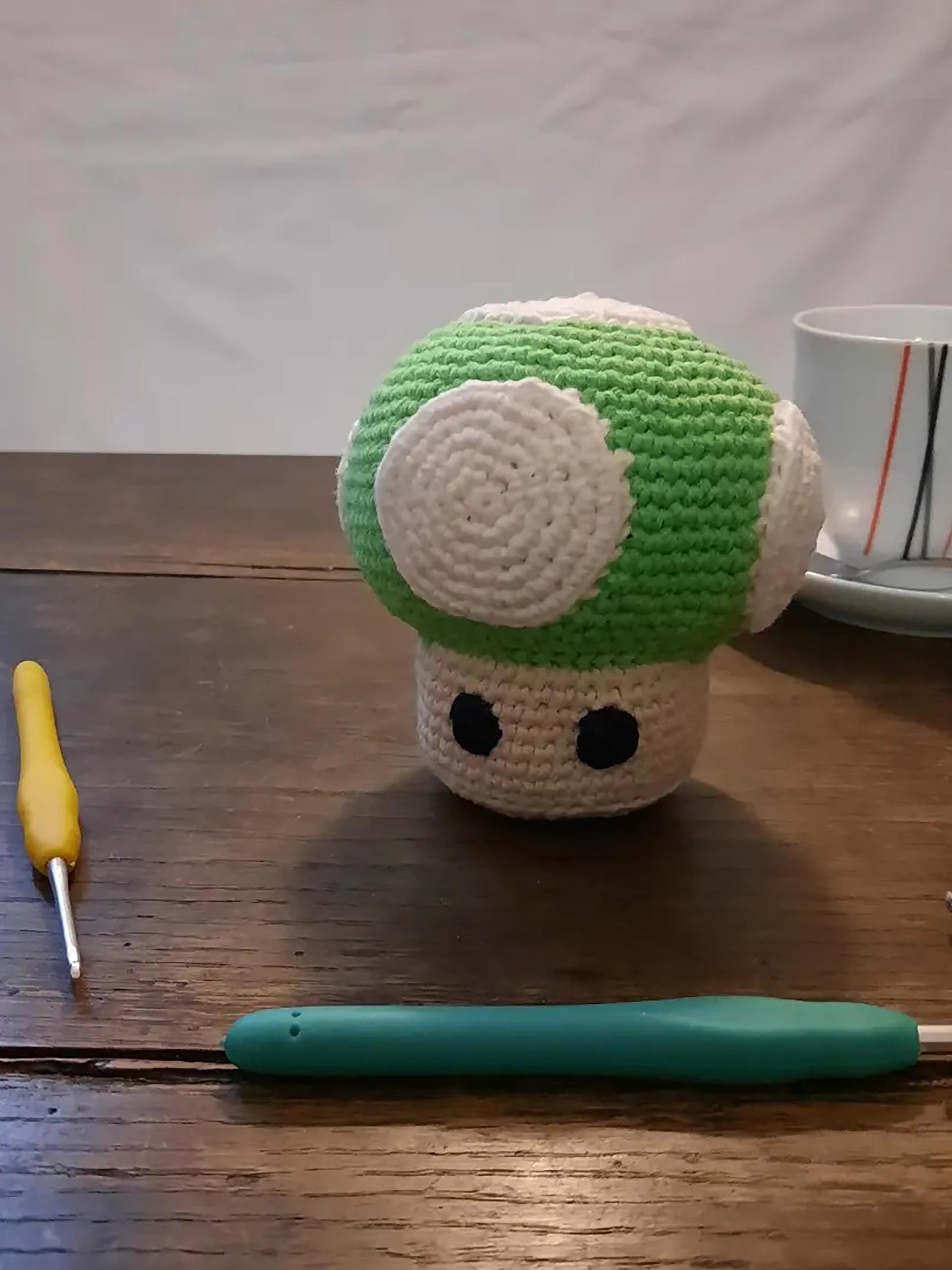 Champignon 1up (vert) au crochet Champignon 1up (vert) au crochet