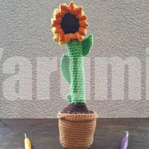 Tournesol dans son pot au crochet - Création Yarumii